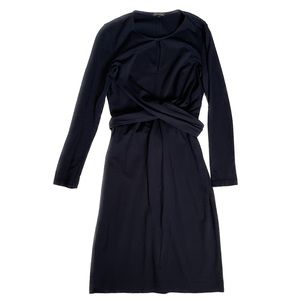 Massimo Dutti tied knit dress | blue wrap dress comfy snatched hourglass cute